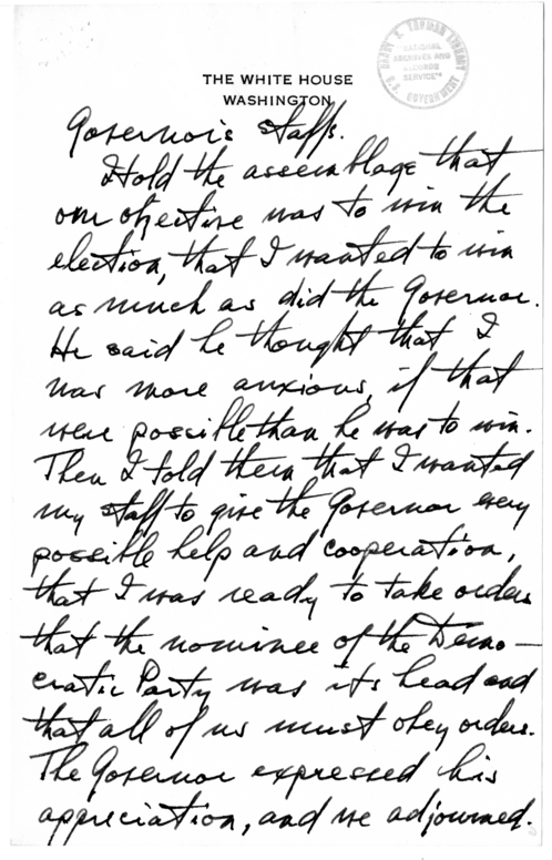 Longhand Note of President Harry S. Truman