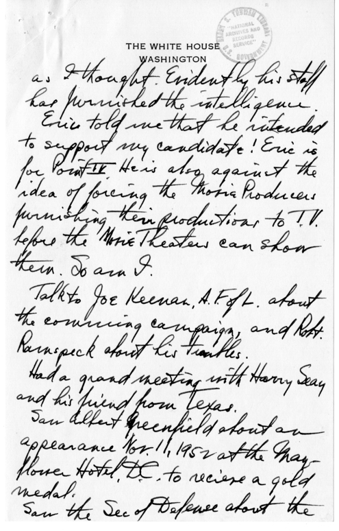 Longhand Note of President Harry S. Truman