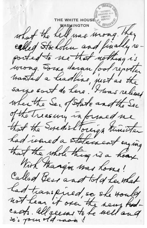 Longhand Note of President Harry S. Truman