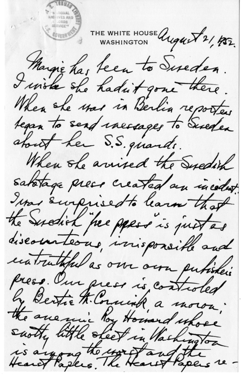 Longhand Note of President Harry S. Truman