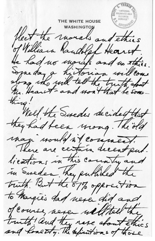 Longhand Note of President Harry S. Truman