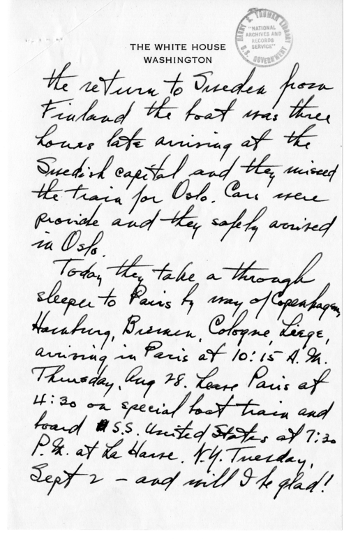 Longhand Note of President Harry S. Truman