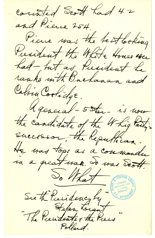 Longhand Note of President Harry S. Truman