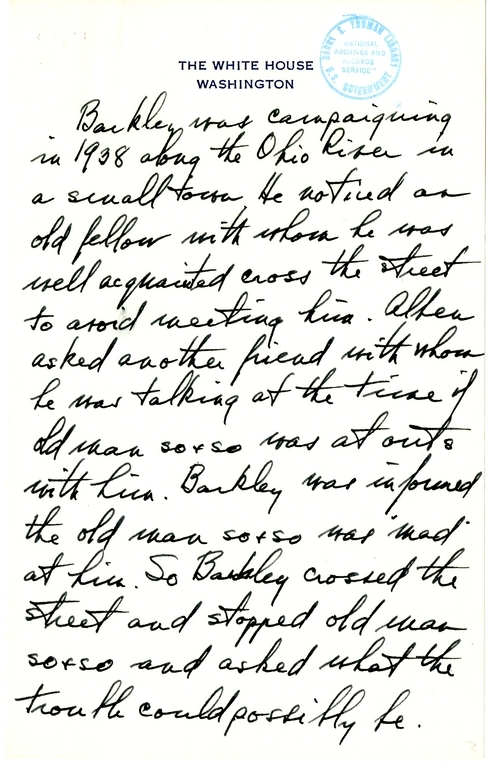 Longhand Note of President Harry S. Truman