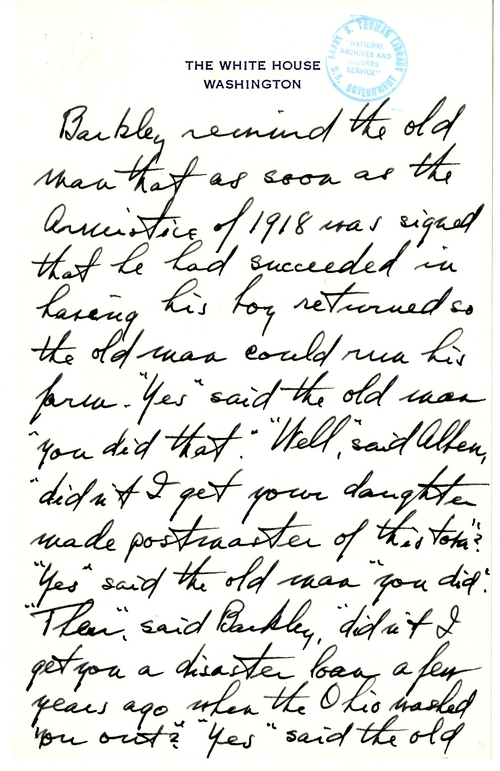 Longhand Note of President Harry S. Truman