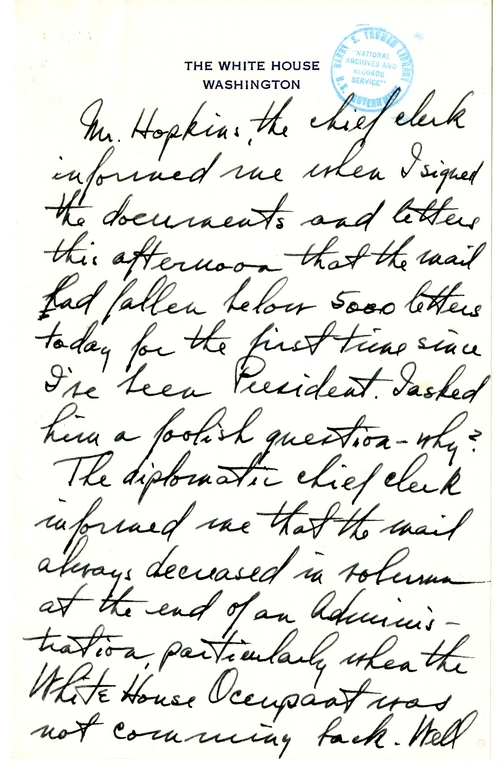 Longhand Note of President Harry S. Truman