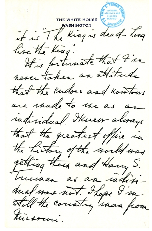 Longhand Note of President Harry S. Truman