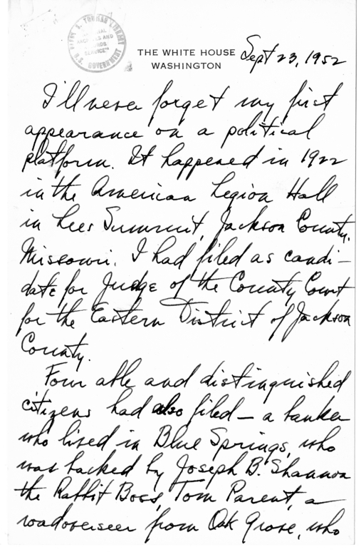 Longhand Note of President Harry S. Truman