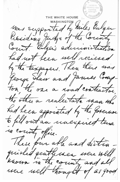 Longhand Note of President Harry S. Truman