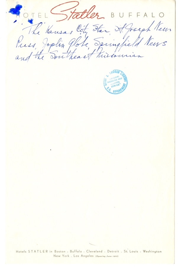 Longhand Note of President Harry S. Truman