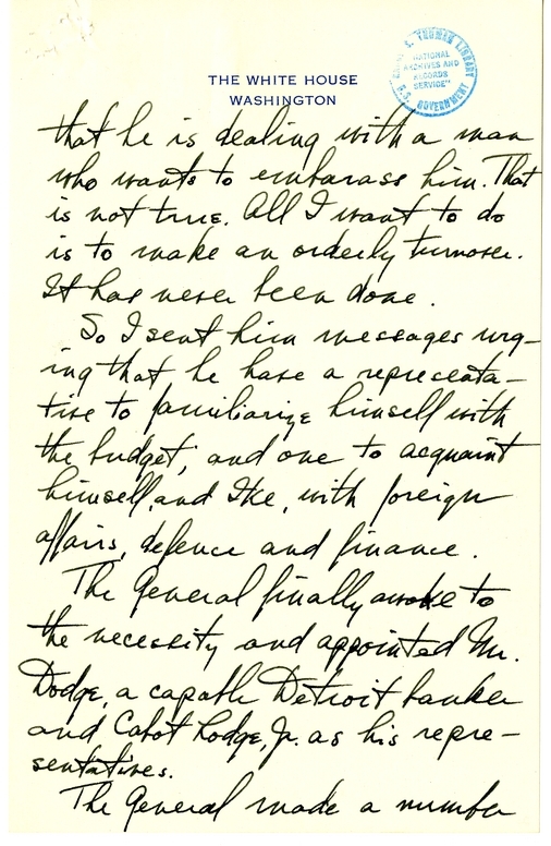 Longhand Note of President Harry S. Truman