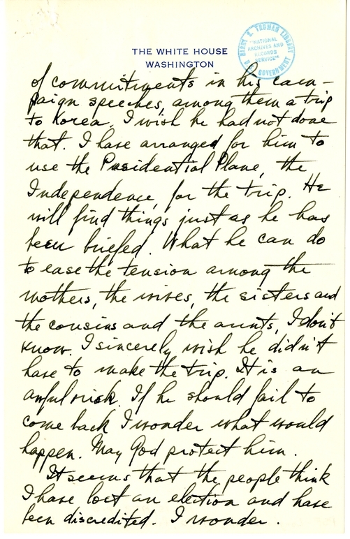 Longhand Note of President Harry S. Truman