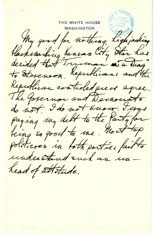 Longhand Note of President Harry S. Truman