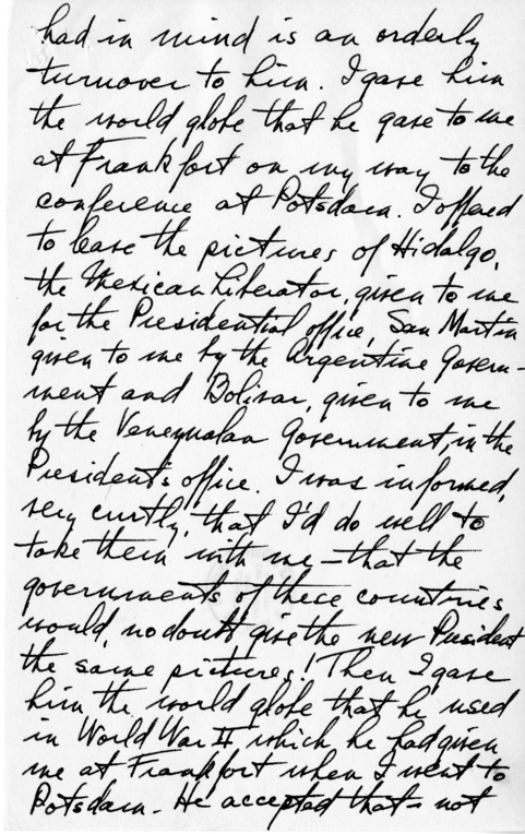 Longhand Note of President Harry S. Truman