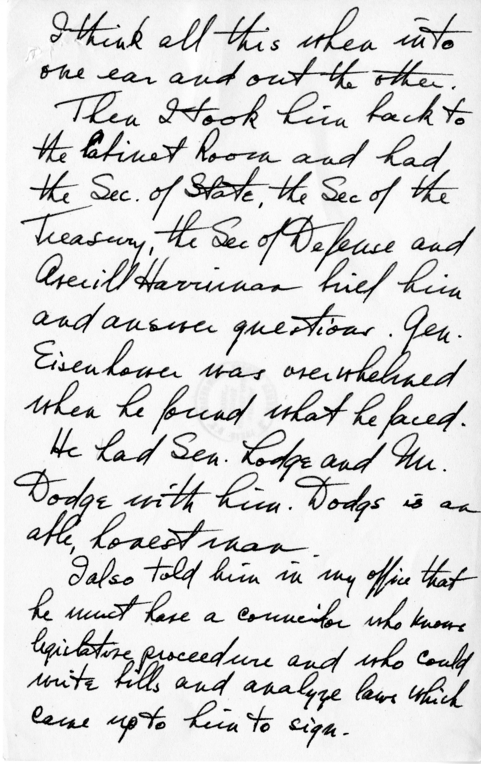 Longhand Note of President Harry S. Truman