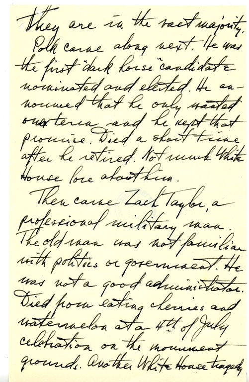 Longhand Note of President Harry S. Truman