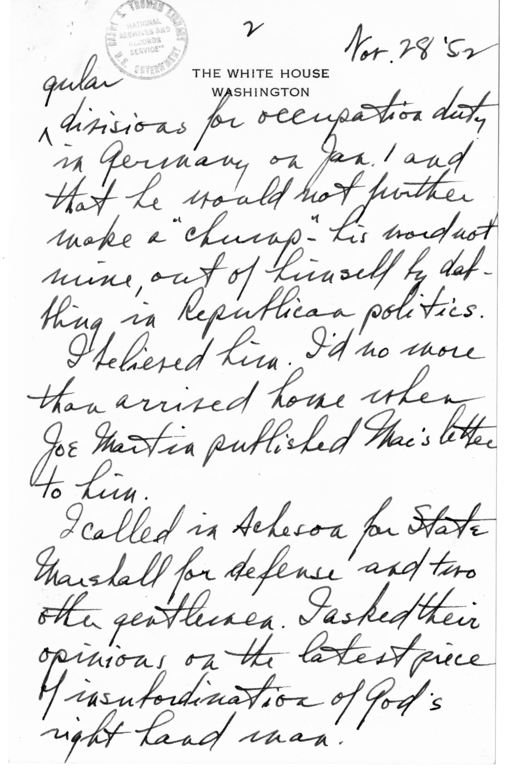 Unsent Letter from President Harry S. Truman to John T. O'Rourke