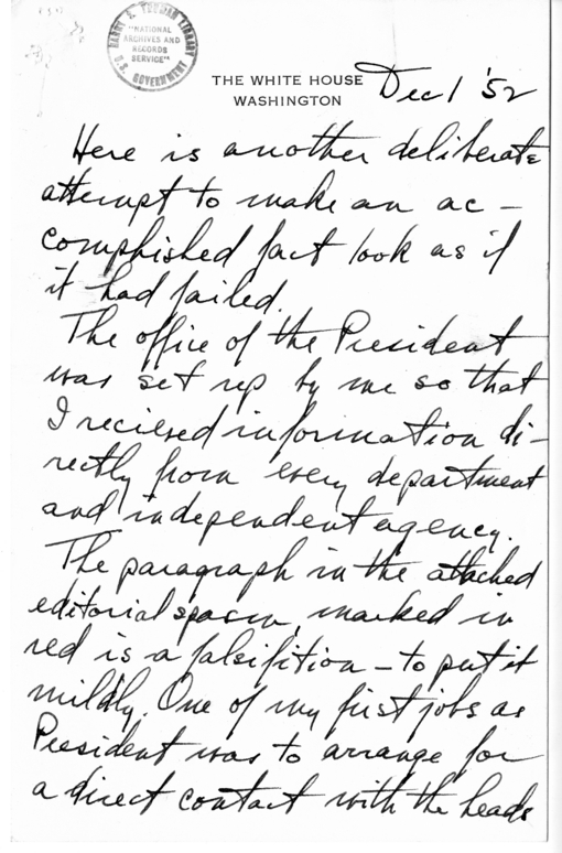 Longhand Note of President Harry S. Truman with Newspaper Clipping