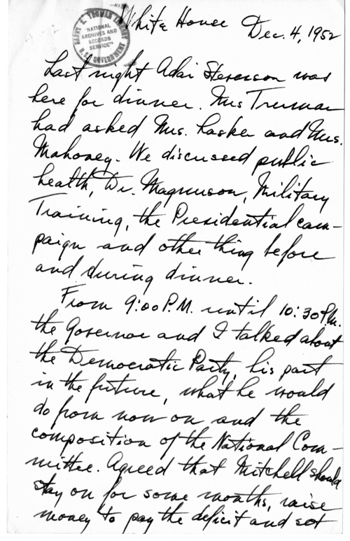 Longhand Note of President Harry S. Truman