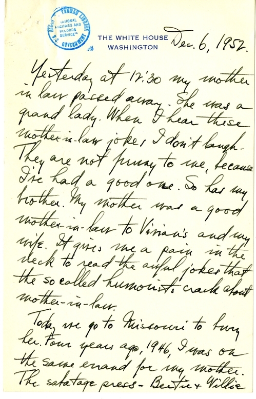 Longhand Note of President Harry S. Truman