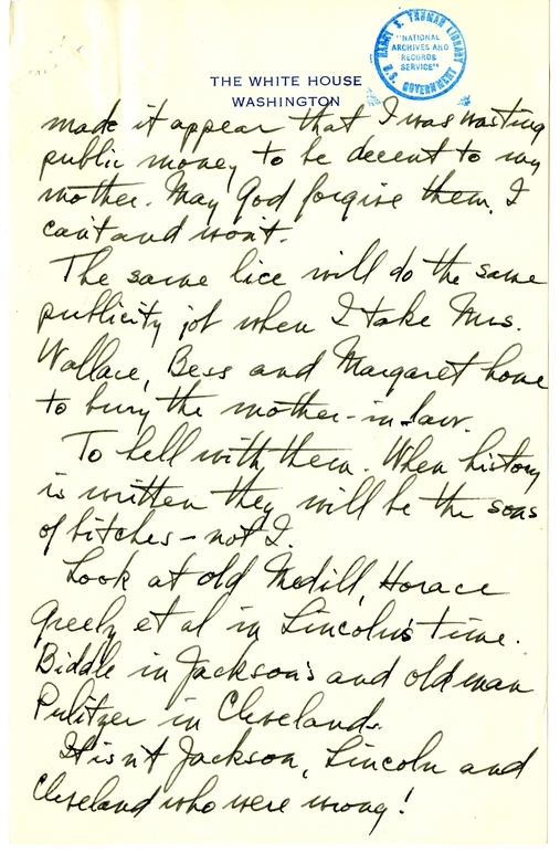 Longhand Note of President Harry S. Truman