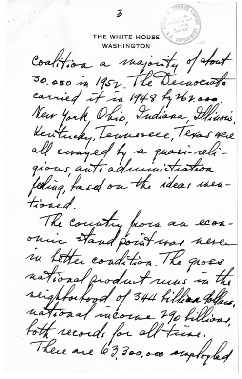Longhand Note of President Harry S. Truman