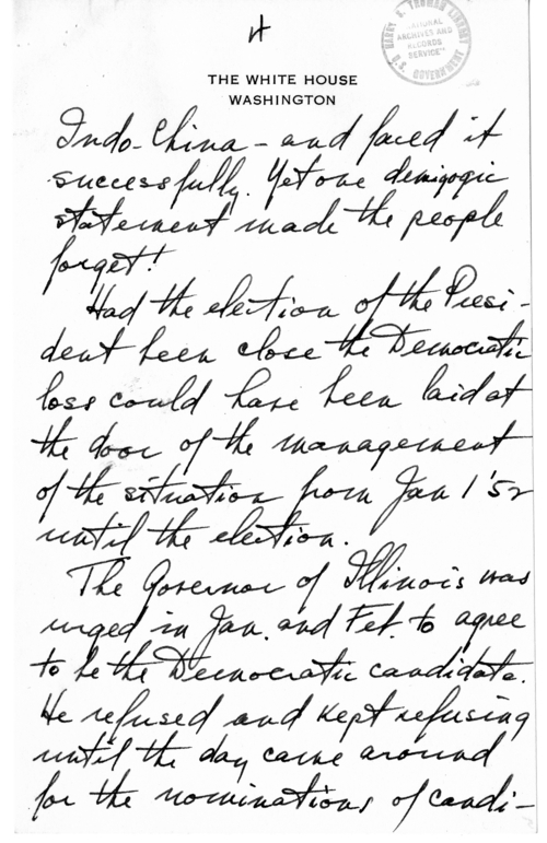 Longhand Note of President Harry S. Truman