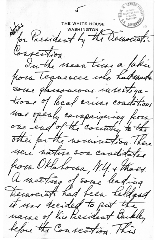 Longhand Note of President Harry S. Truman