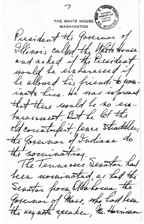 Longhand Note of President Harry S. Truman