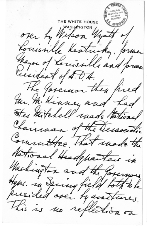 Longhand Note of President Harry S. Truman