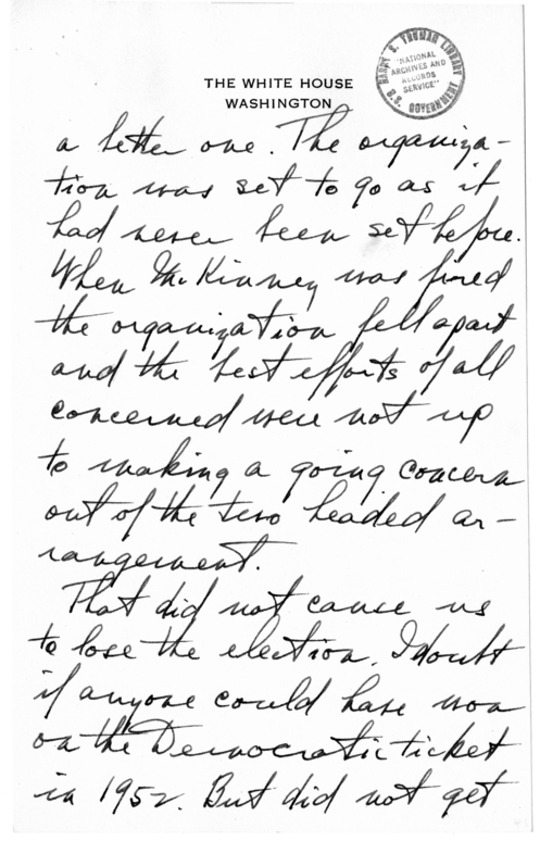 Longhand Note of President Harry S. Truman