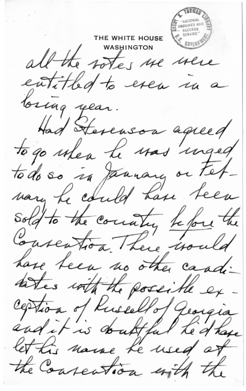 Longhand Note of President Harry S. Truman