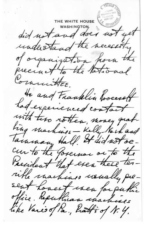 Longhand Note of President Harry S. Truman