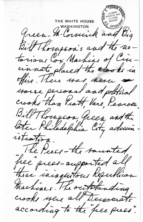 Longhand Note of President Harry S. Truman