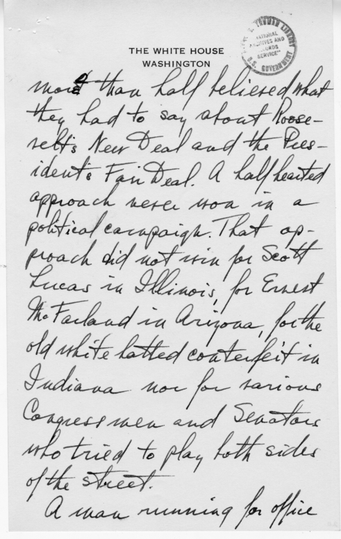 Longhand Note of President Harry S. Truman