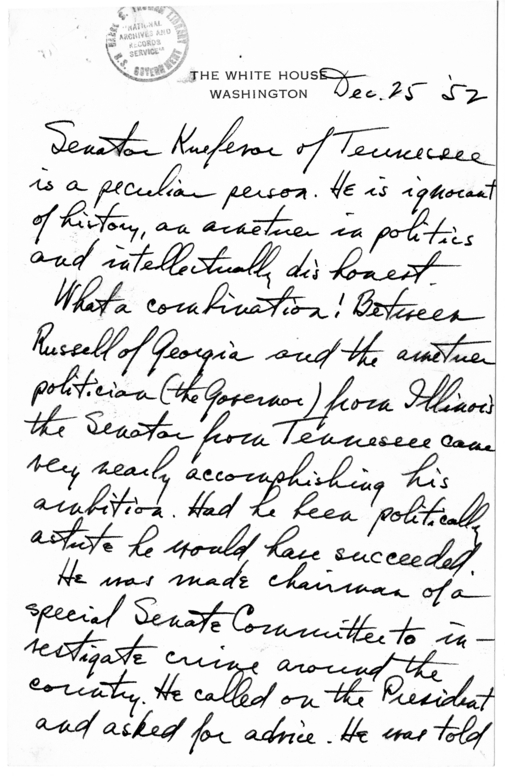 Longhand Note of President Harry S. Truman