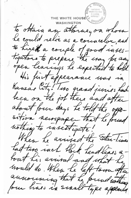 Longhand Note of President Harry S. Truman