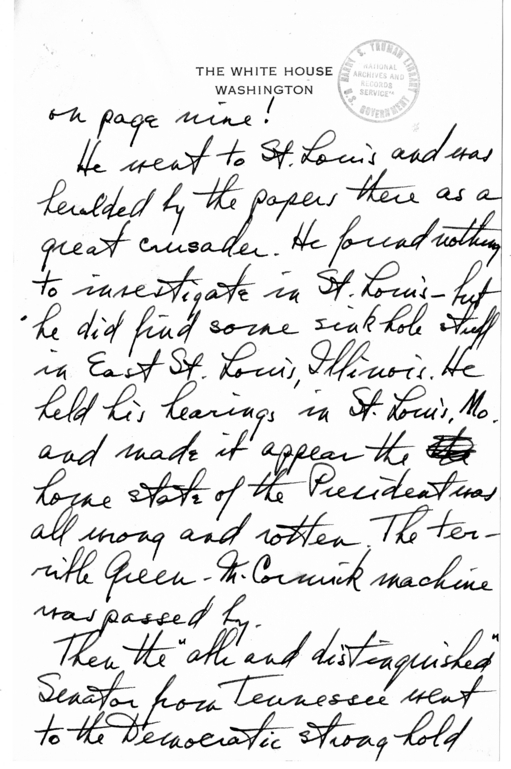 Longhand Note of President Harry S. Truman