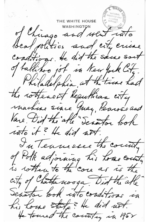 Longhand Note of President Harry S. Truman