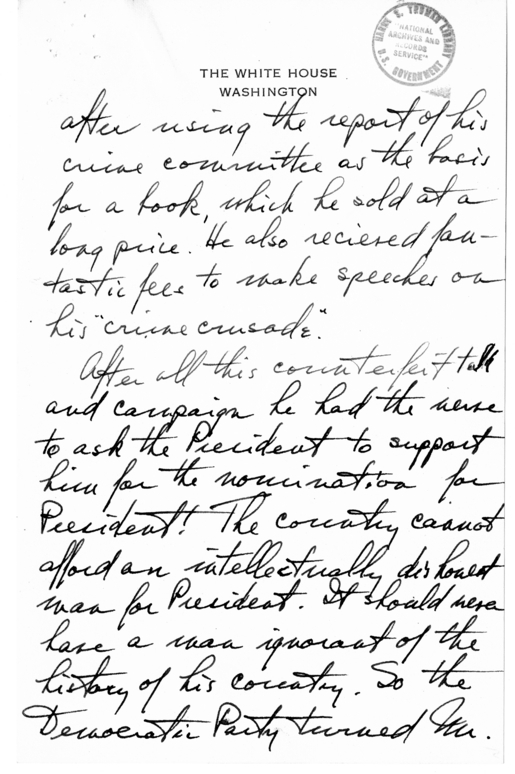 Longhand Note of President Harry S. Truman