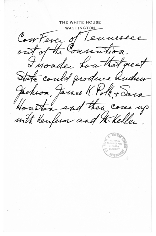 Longhand Note of President Harry S. Truman