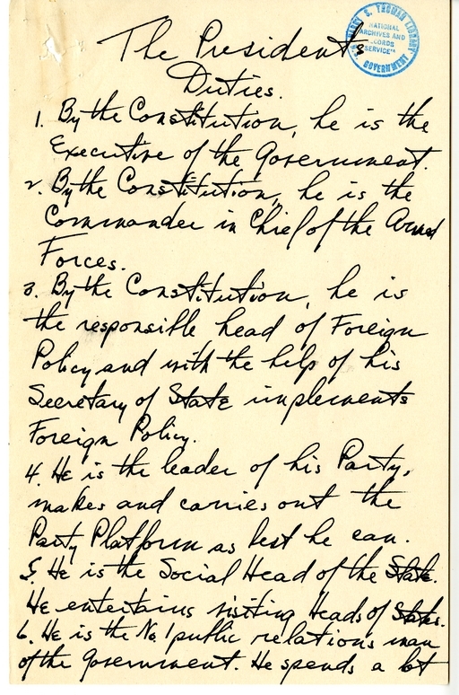 Longhand Note of President Harry S. Truman