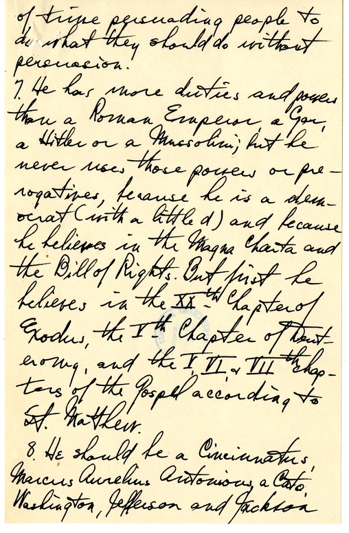 Longhand Note of President Harry S. Truman