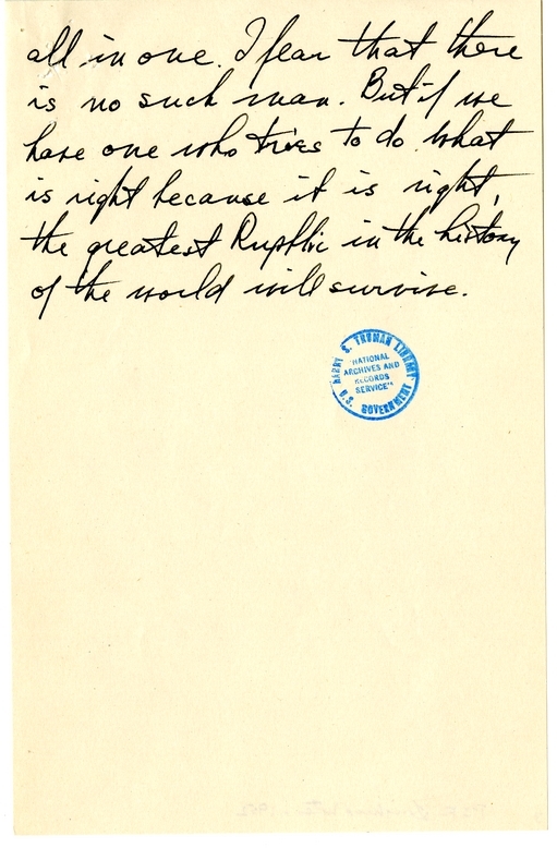 Longhand Note of President Harry S. Truman