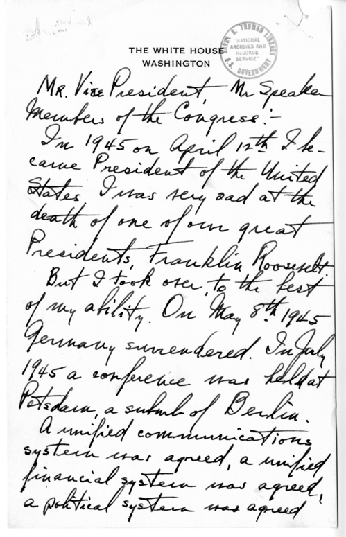 Longhand Note of President Harry S. Truman