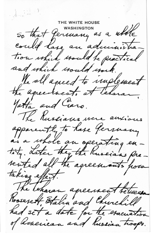 Longhand Note of President Harry S. Truman