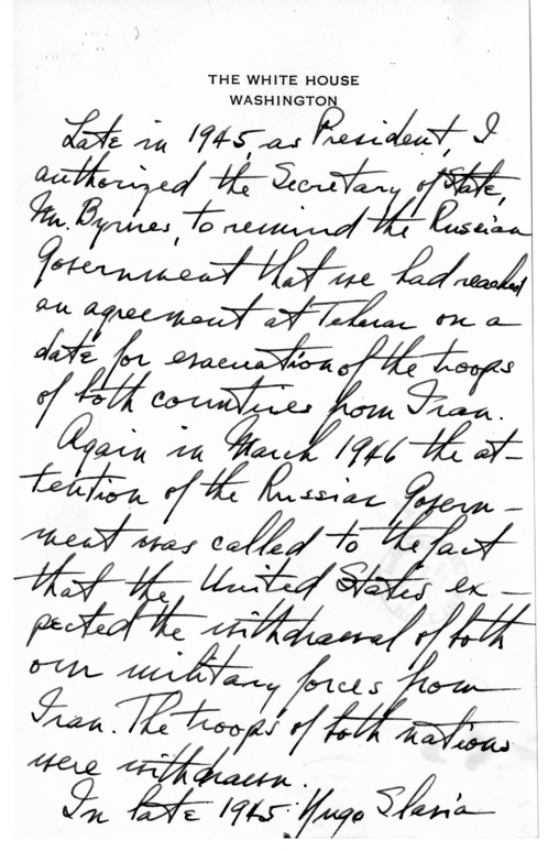 Longhand Note of President Harry S. Truman