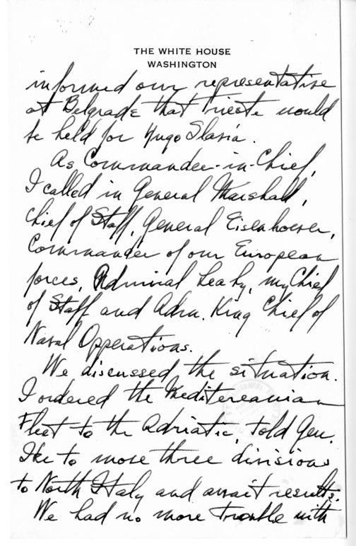 Longhand Note of President Harry S. Truman