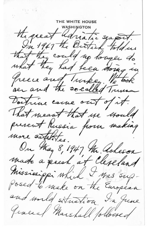 Longhand Note of President Harry S. Truman