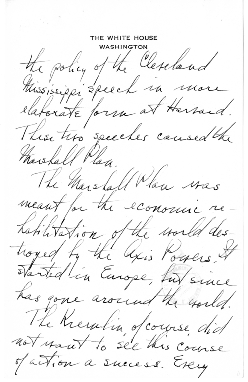 Longhand Note of President Harry S. Truman